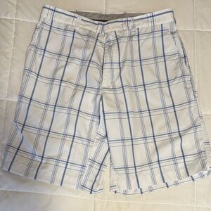 Blue and White Striped Golf Shorts